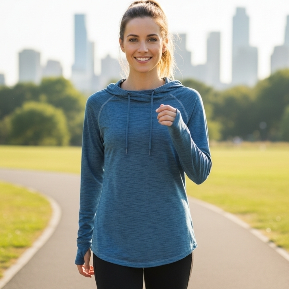 Kuhl Aspira Teal Stripe Long Sleeve Wicking Womens Hoodie size Small